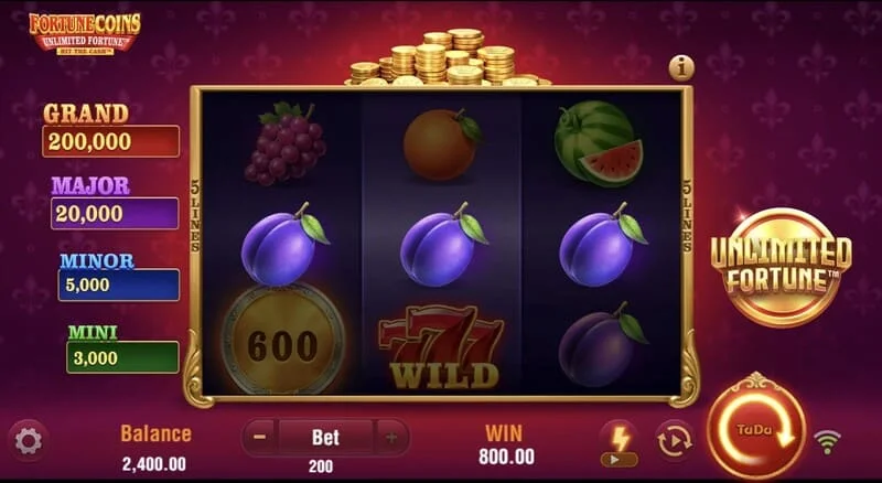 Fortune Coins Unlimited Fortune - फल के प्रतीकों के साथ 3x3 बुनियादी ग्रिड